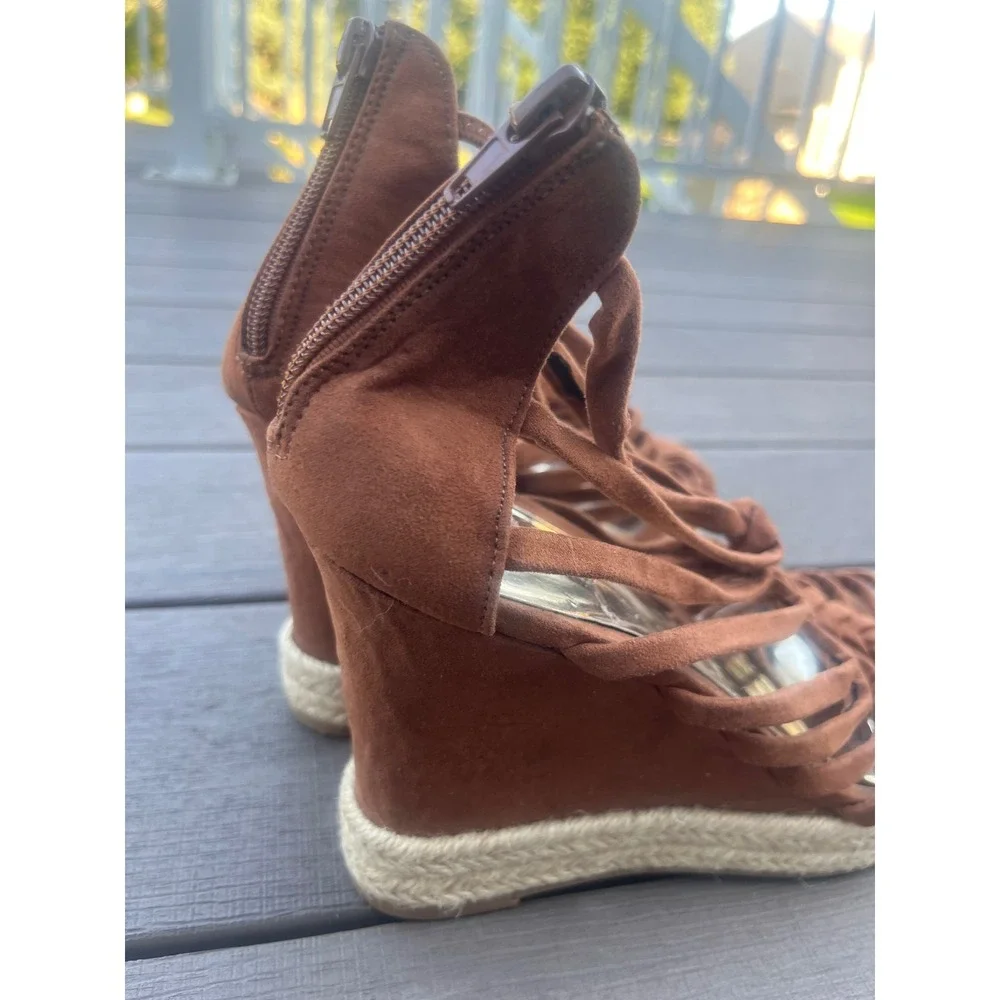 Carlos by Carlos Santana Brown Strappy Espadrille Wedge Sandals Gladiator Heel